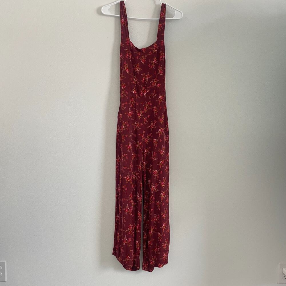 Madewell Apron Bow-Back‎ Jumpsuit Women 0 Windowbox Floral Burgundy Boho Classic